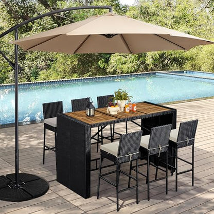 7 Piece Patio Dining Set Outdoor Acacia Wood Bar Table and Chairs