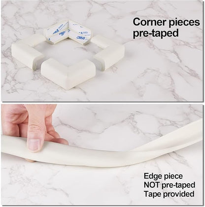 Baby Proofing Edge and Corner Guards, (20ft Edge + 8 Corners) Safety Furniture Bumper, Baby Corner Protector for Fireplace, Table, Stair, Cabinet, 3M Adhesive, White