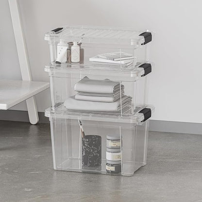 Superio Clear Storage Boxes with Lids, 3.4 Quart Plastic Container Bins for Organizing, Stackable Crates, BPA Free, Non Toxic, Odor Free, Organizers for Home, Office, School, and Dorm