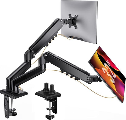 SIAGO Dual Monitor Stand, 15 to 32 Inch Monitor Arm, Adjustable Monitors Mount with C-Clamp and Grommet Installation, Made of Iron and Al, VESA Monitor Stand for Desk - Fits 4.4 to 19.8lbs Monitors