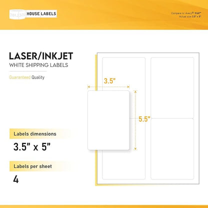 HOUSELABELS 4-up Shipping Labels (3-1/2" x 5") for Laser and Inkjet Printers, 1200 Sheets