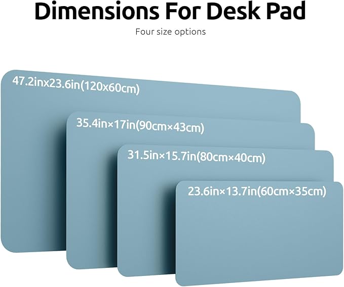 YSAGi Leather Desk Protector, Office Mat, Large Mouse Mat, Non-Slip PU Leather Blotter, Laptop Pad, Waterproof Writing Pad for Office and Home (Ice Blue, 47.2" x 23.6")