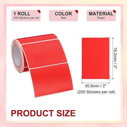 PATIKIL 2 x 3 Inch Rectangle Inventory Color Coding Labels 1 Roll, Square Self-Adhesive Inventory Label Stickers for Office Home Organization Name Tags, 250 Per Roll, Red