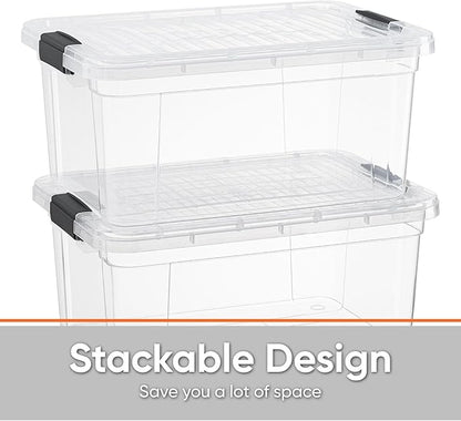 Superio Storage Bins with Lids- 2 Pack, 6.6 Qt Clear Boxes for Organizing, Stackable Plastic Containers- BPA Free, Non-Toxic, Odor Free, Organizer for Home, Office, Dorm