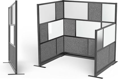 Stand Up Desk Store Expanse Modular Wall | 53'' x 70'' Wall | Expandable Partition Room Divider with Rearrangeable Frosted Acrylic & Sound Absorbent Panels (Black Frame)