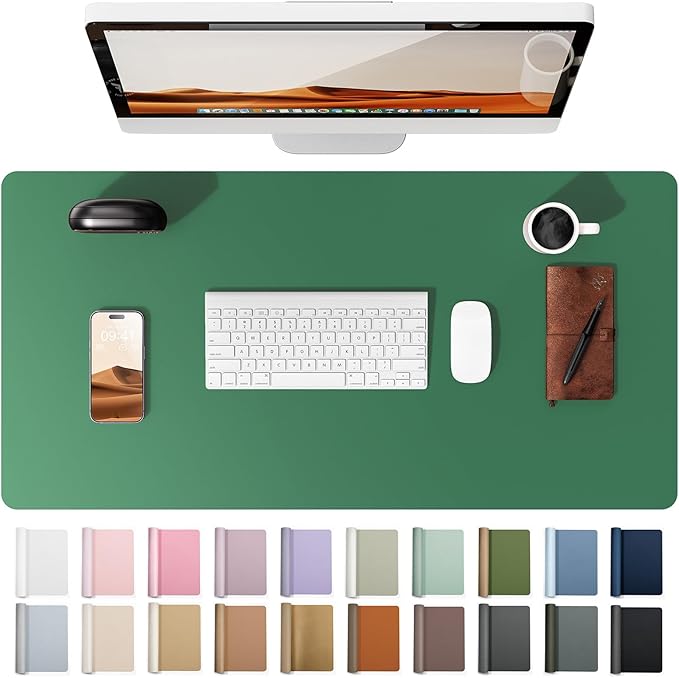 YSAGi Leather Desk Pad Protector, Office Desk Mat, Large Mouse Pad, Non-Slip PU Leather Desk Blotter, Laptop Desk Pad, Waterproof Desk Writing Pad for Office and Home (Jade Green, 31.5" x 15.8")