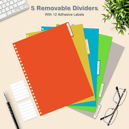 Spiral Notebook 8.5" x 11", 5 Subject Notebooks College Ruled with Dividers | 300 Pages 100GSM Thick Spiral Writing Journal for Women & Men, Large A4 Lined Journal Notebooks for Work, School Supplies