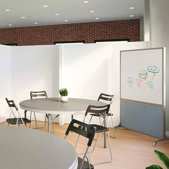 DivideWrite Mobile Whiteboard | Double Sided Dry Erase Board | Portable Office Cubicle Partition | Display for Classrooms, Conference Rooms, Meeting Areas and More | Navy Blue Fabric 5' Wide X 6' Tall