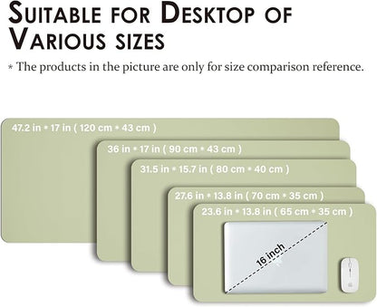 Leather Desk Mat - Non-Slip PU Pad for Office and Home - Organization Accessory - Ideal for Large Mouse Pads (Light Green, 31.5" x 15.7")