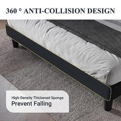 Queen Size Bed Frame with Button Tufted Wingback Headboard, Black