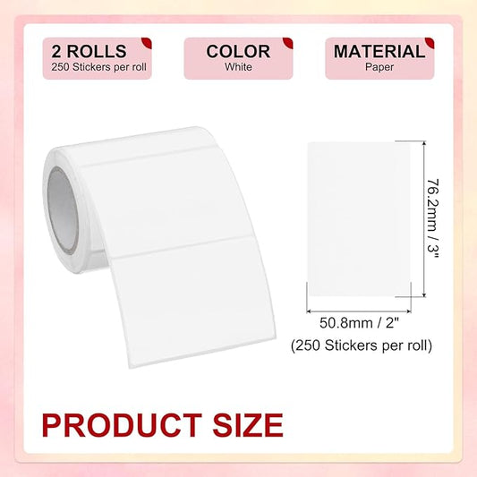 PATIKIL 2 x 3 Inch Rectangle Inventory Color Coding Labels 2 Roll, Square Self-Adhesive Inventory Label Stickers for Office Home Organization Name Tags, 250 Per Roll, White