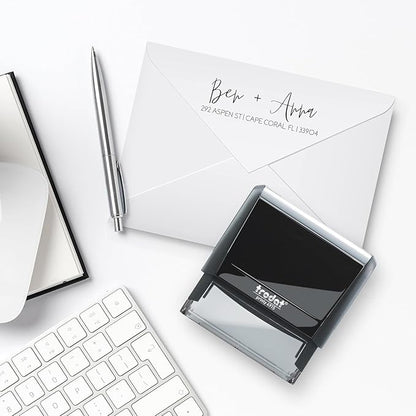Self Inking Modern Address Stamps | Custom Return Address Stamper (Modern Brush Script, Xtra Wide)