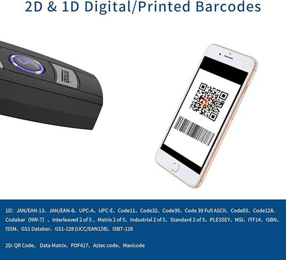 Mini 2D Portable Handheld Bluetooth Barcode Scanner Wireless 2.4G & USB Wired 3-in-1 Bar Code Scanner Portable USB QR Code Scanner for Windows.Android.iOS.MAC