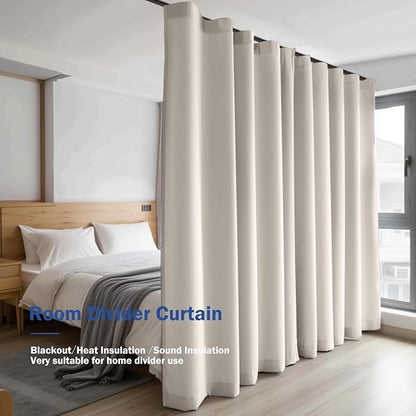 Cbsroro Room Divider Blackout Curtain Track Curtains Wall Dividers Panels Screen for Living Rooms Bedroom Office Privacy Partition Separation, W120 × L120 Inch,1 Panel, Beige