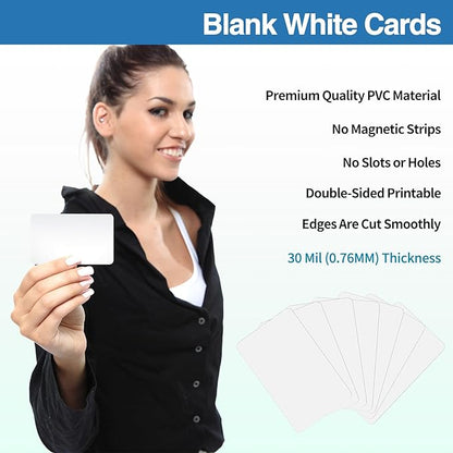 500 Pack - Premium Blank PVC Cards for ID Badge Printers - Premium Quality White CR80 30 Mil (CR8030) by KLMNDUO - Compatible with Most Photo ID Badge Printers(White)