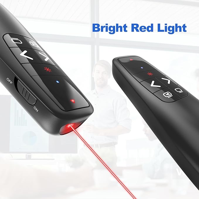 Presentation Clicker with Case Storage: Wireless Presenter Remote: Red Laser Pointer Computer Clickers, USB C PowerPoint PPT Clicker for Mac Laptop, Slideshow Google Slide Advancer
