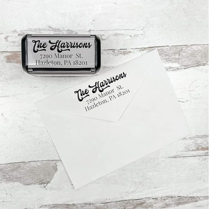 Self Inking Modern Address Stamps | Custom Return Address Stamper (Antique Script, Medium)