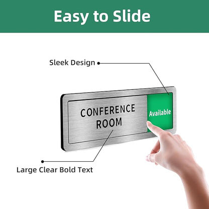 WeddingSteps Office Sign for Door Conference Room Sliding Door Signs In Use/Available DoNotDisturbSliderDoorSign,OfficeDoorSigns,Meeting inProgressBrushedSilverDoorSign,8.2""x2.7""