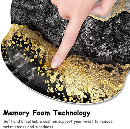 Ergonomic Mouse Pad with Wrist Support, Marble Memory Foam Wrist Rest Mouse Pads, Cute Computer Laptop Office Accessories Decor, Pain Relief Mousepad for Gaming Work Men Women, Black White