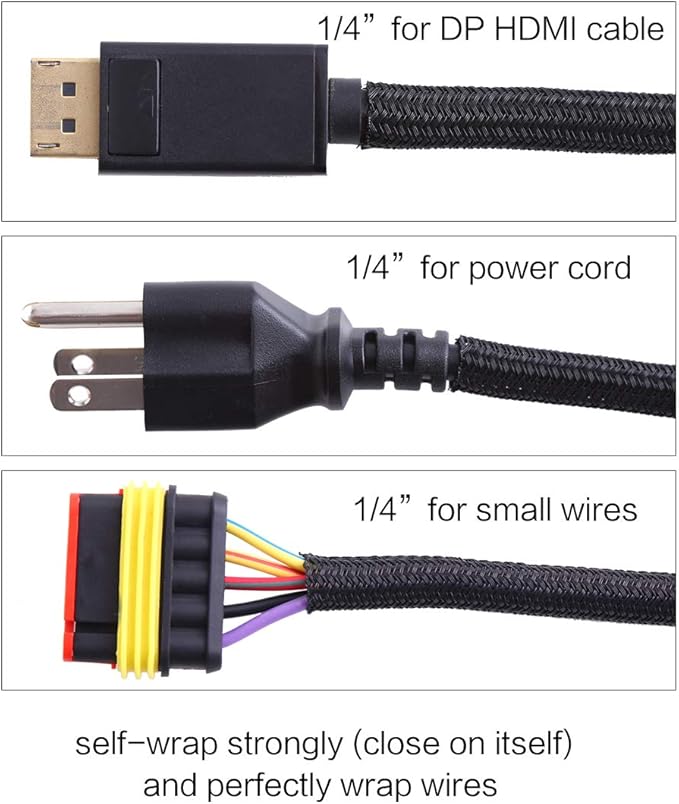 Alex Tech 10ft - 1/4 inch Cord Protector Wire Loom Tubing Cable Sleeve Split Sleeving For USB Cable Power Cord Audio Video Cable – Protect Cat From Chewing Cords - Black