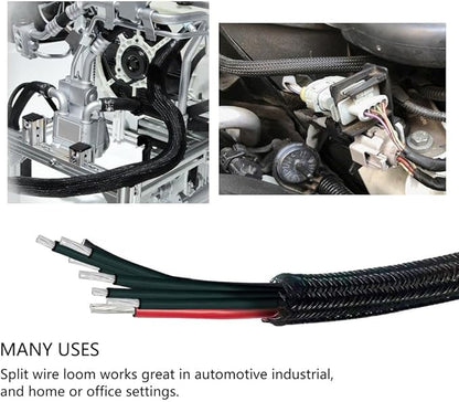 QCSIW 3/8"-25ft Cord Protector Wire Loom Tubing Split Sleeve Cable Sleeve for USB Power Audio Video Cables - Pet Chewing Protection, Flexible Cable Management Cover - Black