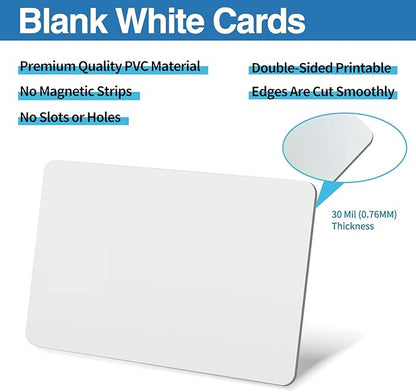 500 Pack - Premium Blank PVC Cards for ID Badge Printers - Premium Quality White CR80 30 Mil (CR8030) by KLMNDUO - Compatible with Most Photo ID Badge Printers(White)