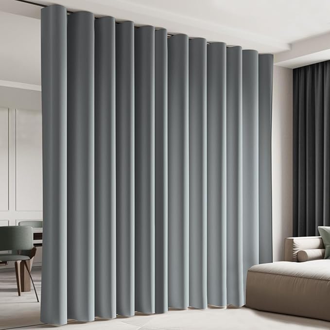 Cbsroro Room Divider Blackout Curtain Track Curtains Wall Dividers Panels Screen for Living Rooms Bedroom Office Privacy Partition Separation, W120 × L120 Inch,1 Panel, Light Grey