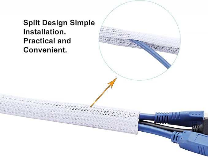 Pet-Proof Cable Sleeve 5/8" x5ft 2-PCS - White Cord Cover to Hide Wires & Protect Dog Cat from Chewing for Desk, Computer, TV - Summer Protection Limited Release