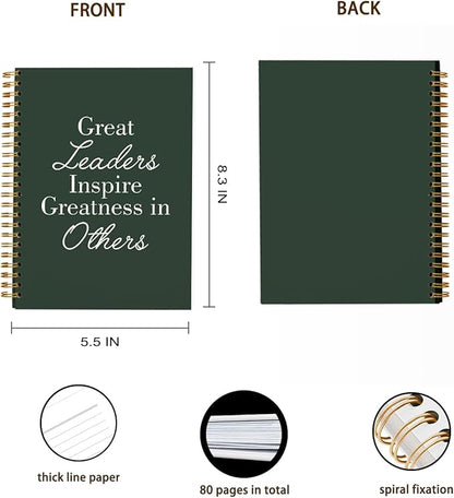 OXW Leadership Gifts Notebook Journal, Leader Gifts for Women Men, Meeting Notebook for Work, Thank You Gifts for Leader Boss Mentor Supervisor, Dark Green Spiral Notebook 5.5 x 8.3