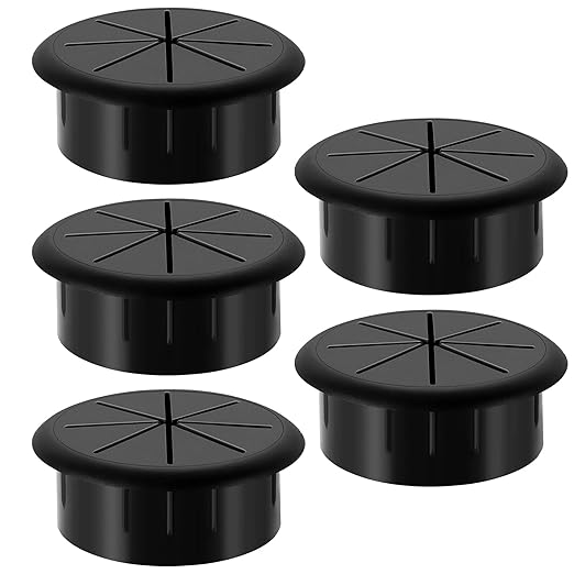 HYCC 2 Inch Desk Grommet Black, Desk Hole Cover for Cables, Flexible Cable Grommet - 5 Pack