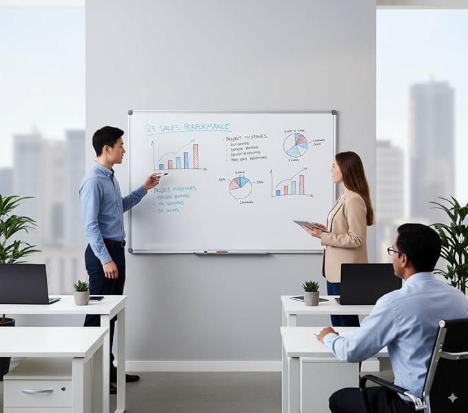 60"x 36" Large Magnetic Whiteboard for Wall - Anti-Ghosting Dry Erase Board for Office Collaboration, Classroom Teaching & Agile Management - Silver Aluminum Frame