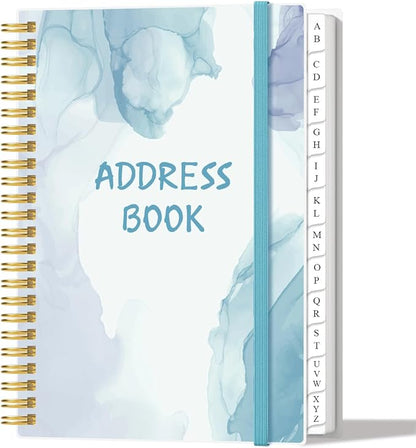 Address Book with Alphabetical Tabs - A5 Telephone & Address Book with Address Contacts, Special Date, Phone, Birthday & Internet Login Password for Home and Office, 6.2" x 8.5", Blue Watercolor
