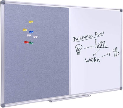 DexBoard 48x36 inch Large Magnetic Combo Board - Dry Erase Whiteboard & Grey Bulletin Board Combination | Framed Corkboard & Magnetic Whiteboard for Office, Classroom, Home | Durable Aluminum Frame