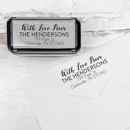 Self Inking Modern Address Stamps | Custom Return Address Stamper (with Love from, Xtra Wide)