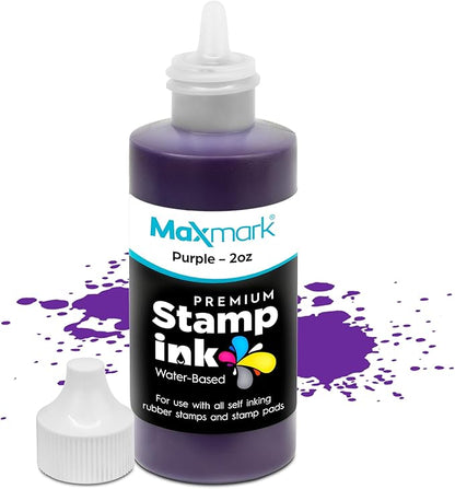 MaxMark Premium Refill Ink with Control Tip Bottle for Self-Inking Stamps, Purple Color - 2 oz.