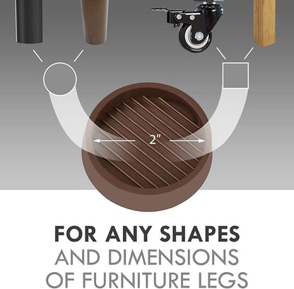 VOCOMO 2X2 Round Rubber Caster Cups, Non Slip Furniture Pads, Anti-Slip Gripper, Anti Skid Furniture Feet, Anti Slide Floor Protector for Bed Couch Table Chair Stoppers (Brown, 12 Pack)