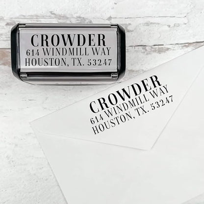 Self Inking Modern Address Stamps | Custom Return Address Stamper (Magazine Serif, Large)