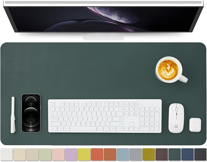 Leather Desk Mat - Non-Slip PU Desk Pad for Office and Home - Desk Organization and Accessories - Ideal for Large Mouse Pad and Desk Mats on Top of Desks (Dark Green,31.5"x 15.7")