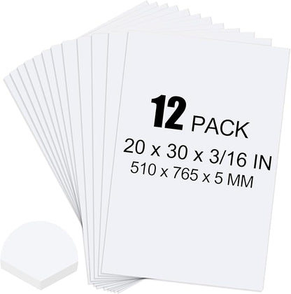 ToLanbbt 12 Pack White Foam Board, 20 x 30 x 3/16" Thick Foam Core Acid Free Poster Foamboard for Art Craft Projects, Painting, Displaying, Signage, Wedding, School