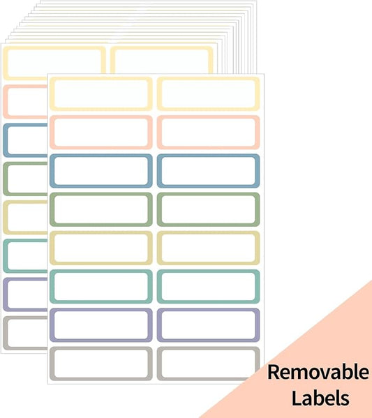 STARLIBOO Removable Labels, Removable Colored Labels Stickers, Self-Adhesive Rectangular Stickers Water/Oil/Tear Resistant for Food Containers/Classroom/Storage (8 Colors, 240 Labels)
