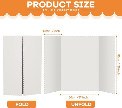 Henoyso 8 Pcs 36 x 48 Inch White Trifold Poster Board for Science Fair School Business Project Exhibition Large Tri Fold Presentation White Display Board Foldable Paperboard