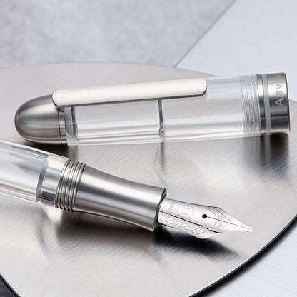Asvine P36 Titanium Fountain Pen Piston Filling, Stub Nib 1.1mm Calligraphy Art Drawing Clear Demonstrator Acrylic with Case Set