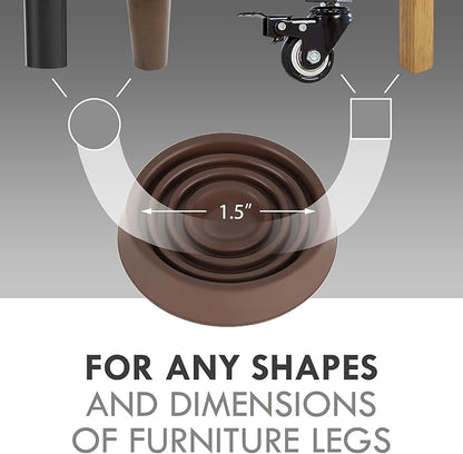 Furniture Coasters, 1.5X1.5 Rubber Caster Cups Non Slip Furniture Pads Non Skid Furnitures Grippers Anti Slide Floor Protector for Bed Couch Table Chair Stoppers (Brown, 8 Pack)