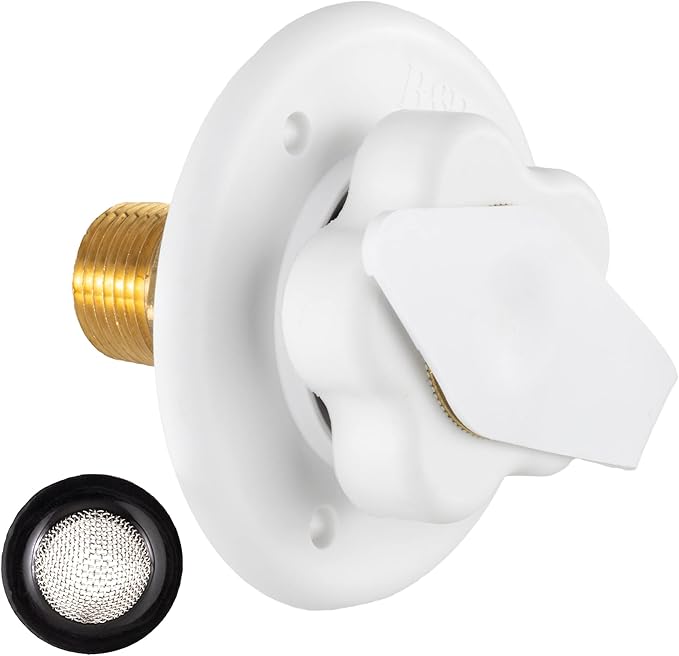 RecPro RV White City Water Fill Inlet Flange Brass with Check Valve | Made in America (No Hose Elbow)