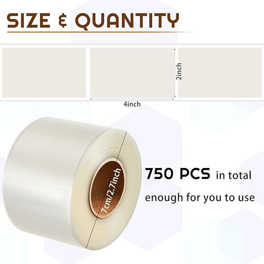 Zonon 750 Pcs Clear Labels Label Protector Clear Stickers Wafer Seals Waterproof Labels for Protecting Barcodes, Numbers and Stickers (4 x 2 Inch,Rectangle)