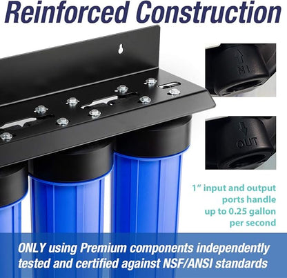 iSpring WGB32BM 3-Stage Whole House Water Filtration System & WSP-100 Reusable Whole House Spin Down Sediment Water Filter 100 Micron, 1" MNPT + 3/4" FNPT, Brass