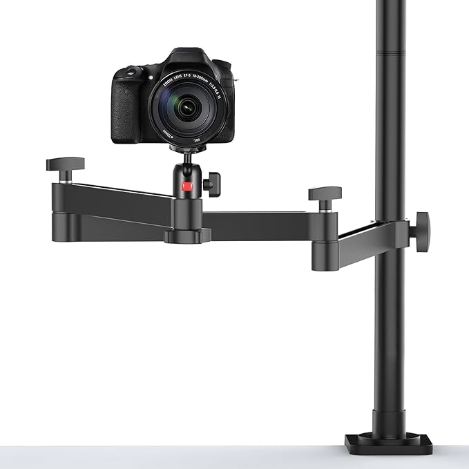 ULANZI Camera Desk Mount Stand with Flexible Arm, Overhead Mount, Articulated Arm with 360° Rotatable Ball Head, Aluminum Desk Mounting Stand for Ring Light/DSLR Camera/Webcam/Panel Light