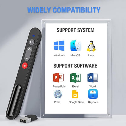 Presentation Clicker with Case, Wireless Presenter for PowerPoint Slide with Hyperlink & Volume Control, Presentation Remote Clicker for Mac/Computer/Laptop, Google Slide/PPT/Keynote