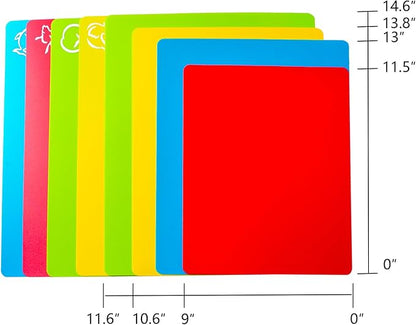 Flexible Cutting Board mats, Plastic Cutting Boards for Kitchen Cooking, Cutting board sheets for Meat and Vegetables, Dishwasher Safe Set of 8 Pcs