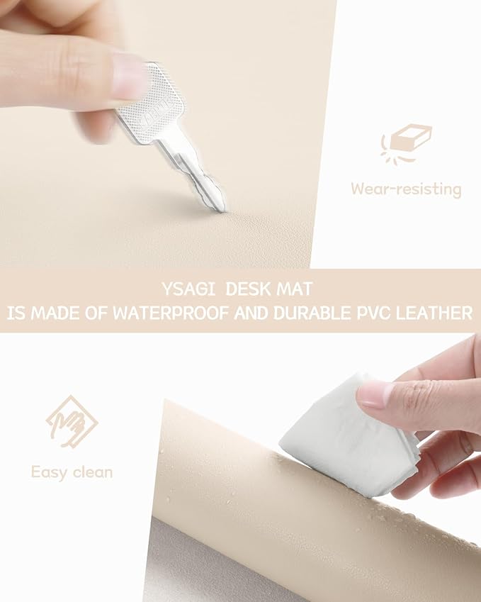 YSAGi Non-Slip Leather Desk Pad, Desk Matt for Desktop, Waterproof Laptop Computer Keyboard Mat, Table Protector Blotter Mat, Large Mouse Pad for Office/Work/Home/Decor(Beige, 35.4" x 17")
